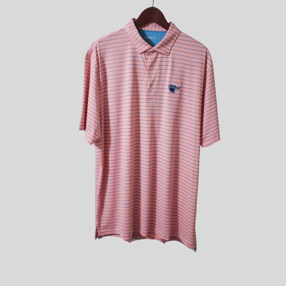 NWT Johnnie-O Newton Polo Shirt Mens XL Tango Pink Blue Striped JMPO4190 UPF 50